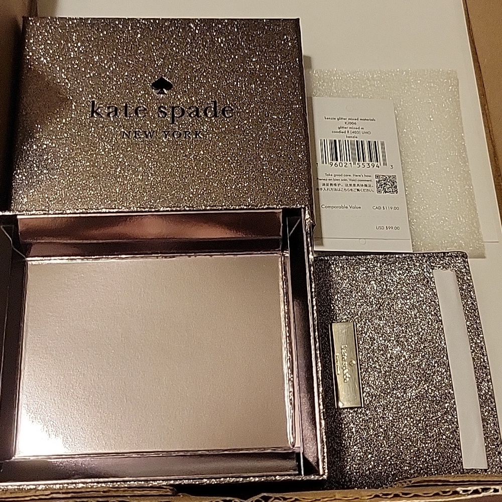 Sparkling Silver Kate Spade Card Holder Brand New In Box Never Used W/ Tags - Picture 14 of 14